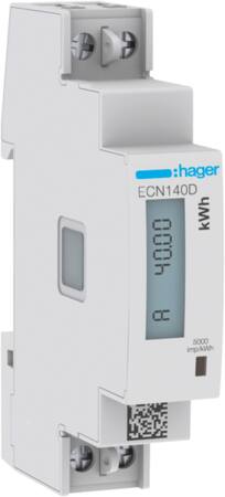 Hager kWh-meter, 1-fase, directe meting, 40A, 92-276V/160-480V, klasse B, pulsuitgang, MID, afname/levering, enkeltarief