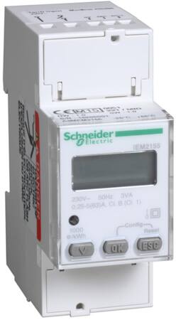 Schneider Electric Acti 9 Elektriciteitsmeter iem2155 1p+n kwh meter 63a modbus mid